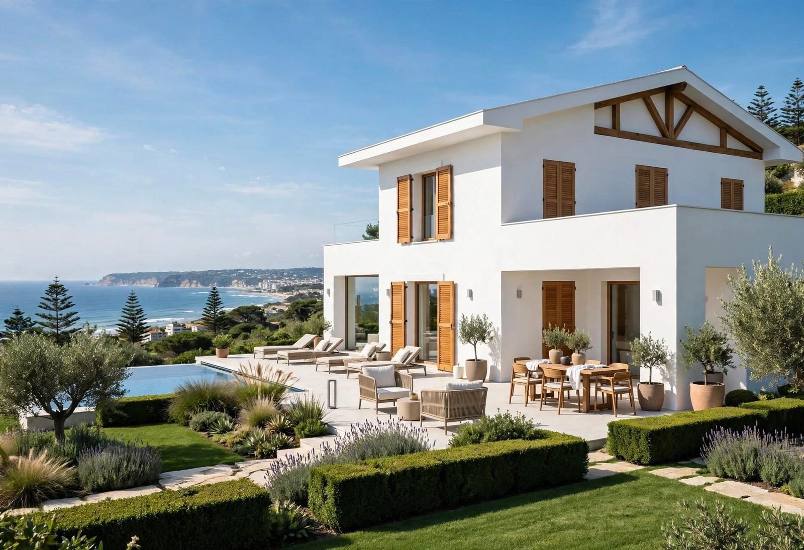 Villa Blanche Volets Bois Vue Océan Anglet